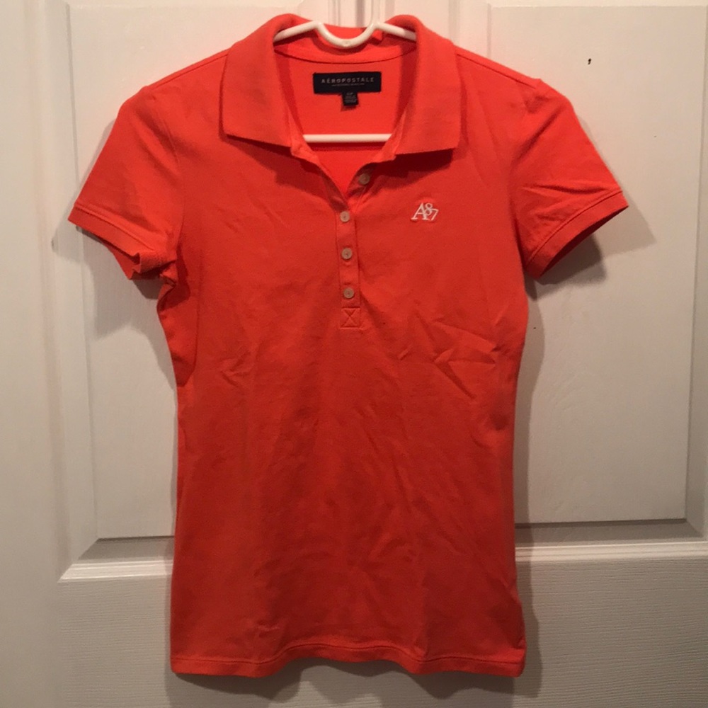 salmon quarter button up polo